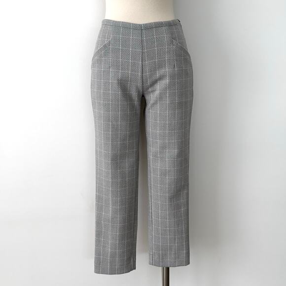 Anthropologie Window Pane Straight Leg Cropped Pants Gray White US 00P - Picture 2 of 9